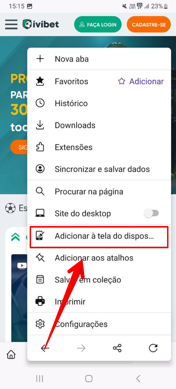 Selecione a opção de adicionar atalho. 