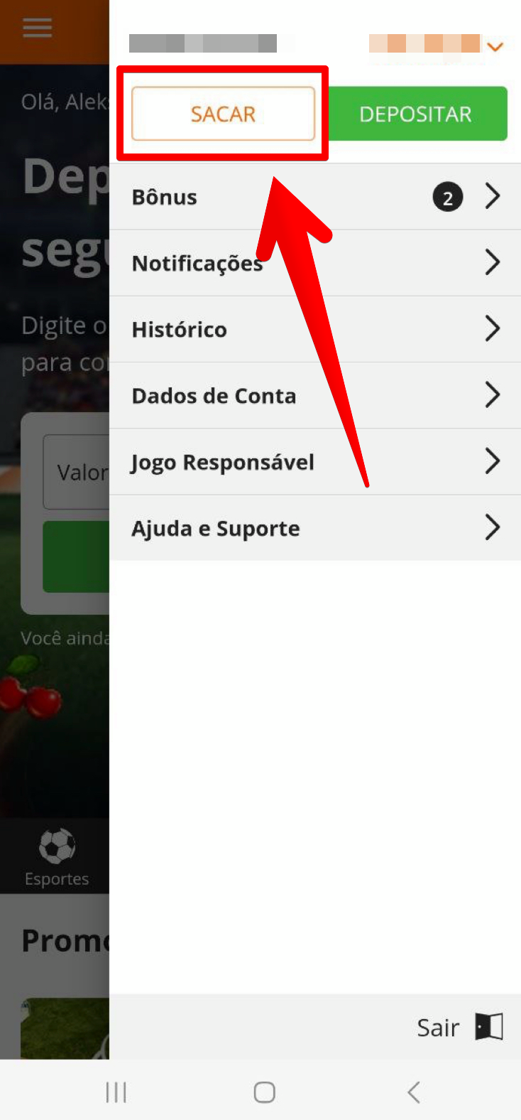 Escolhe “Sacar”