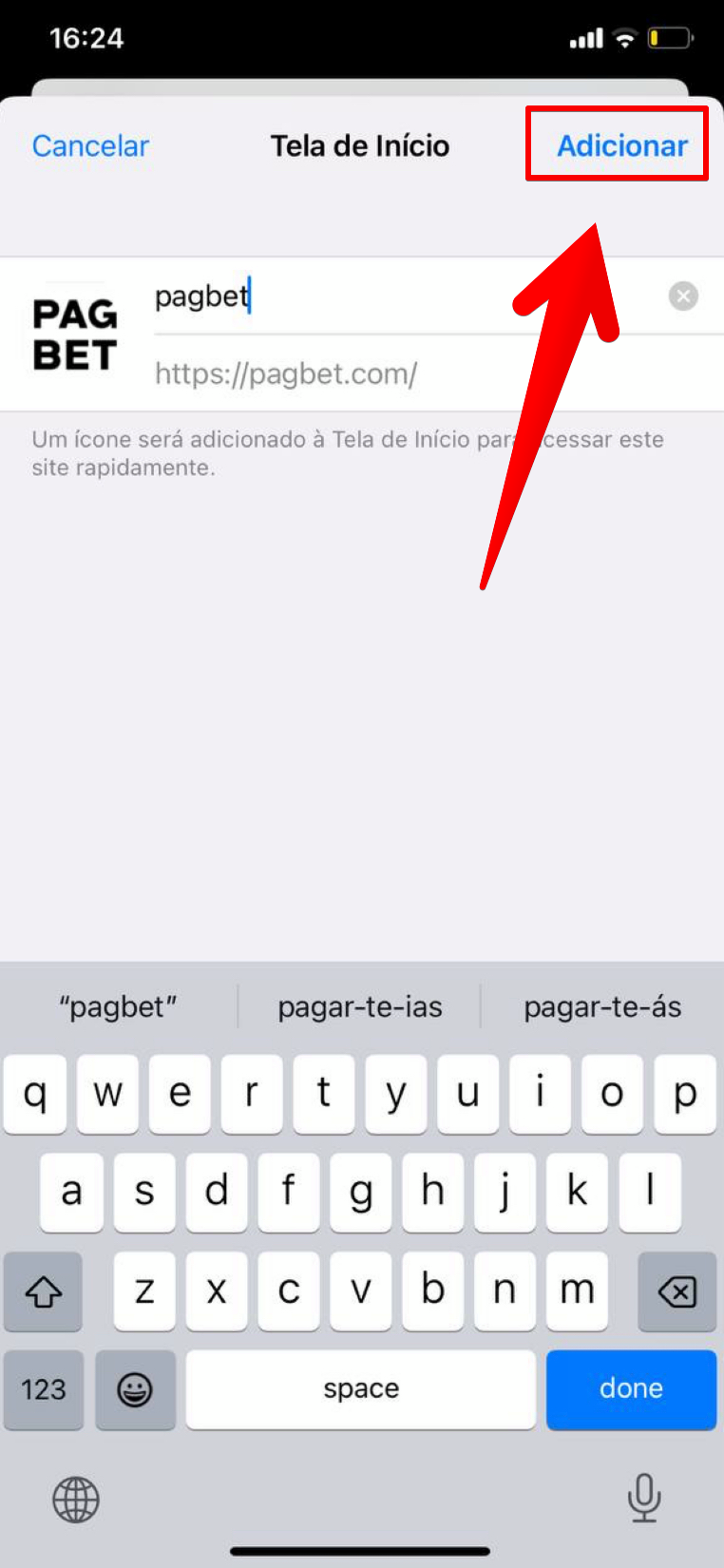 Defina um nome para o atalho.