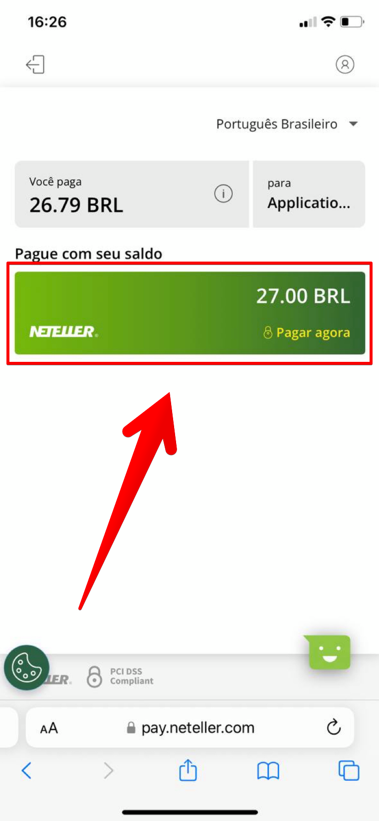 Dados de transação na conta.
