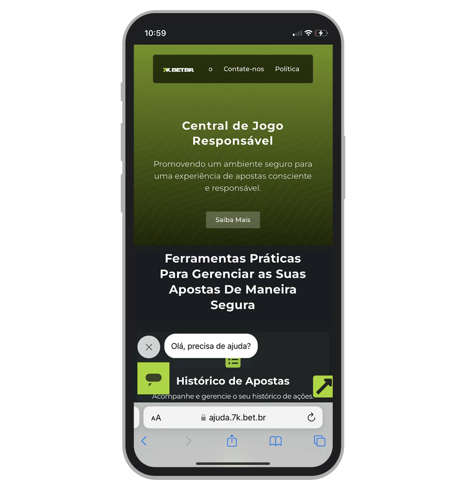 A seção de Jogo Responsavel da 7K.bet