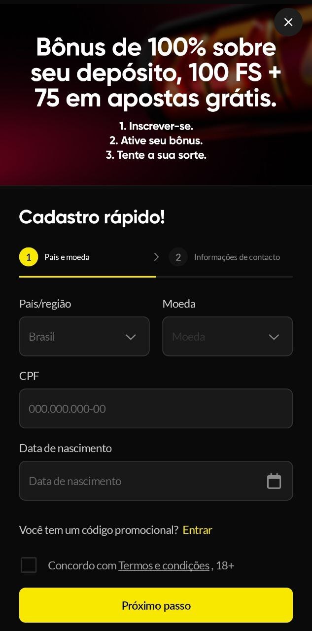 Primeiro Processo de Cadastro