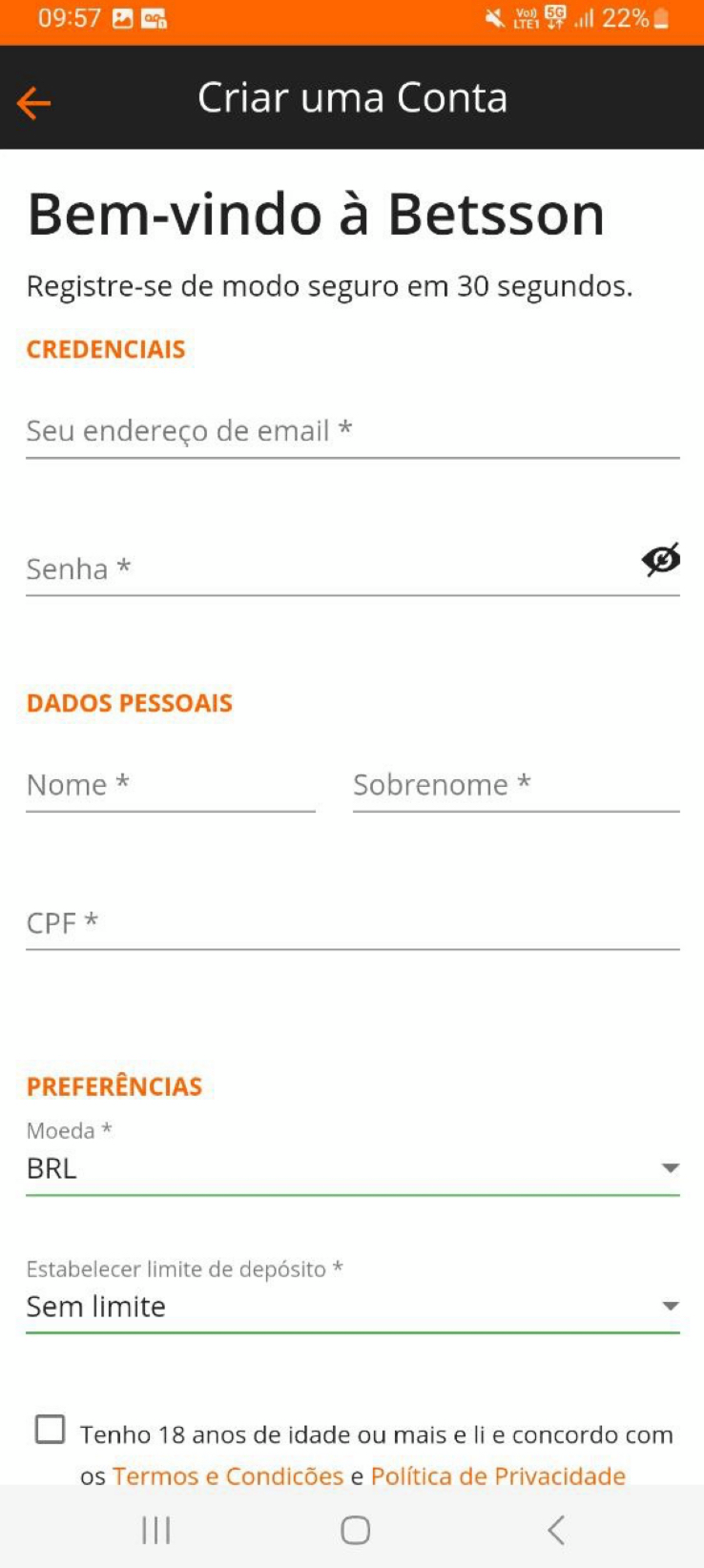O Formulário de cadastro.