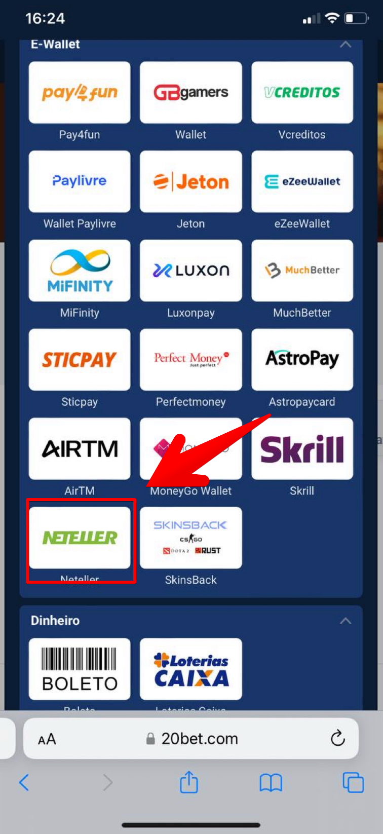 Escolha a Neteller