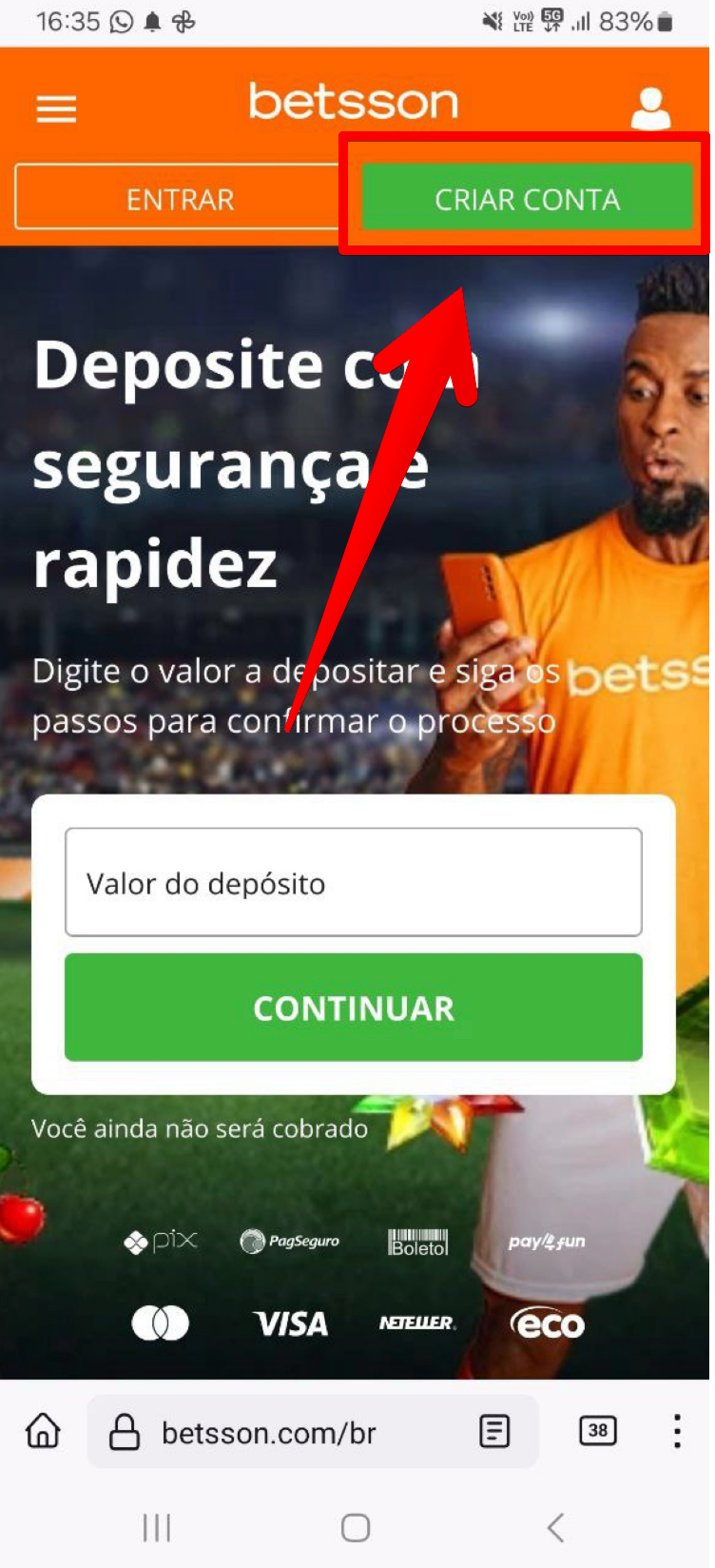 Clique em “Criar conta”