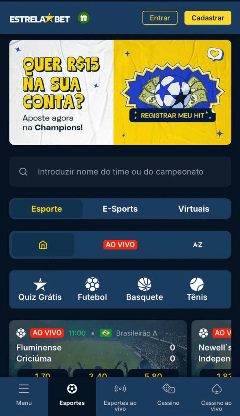 A interface do site da EstrelaBet