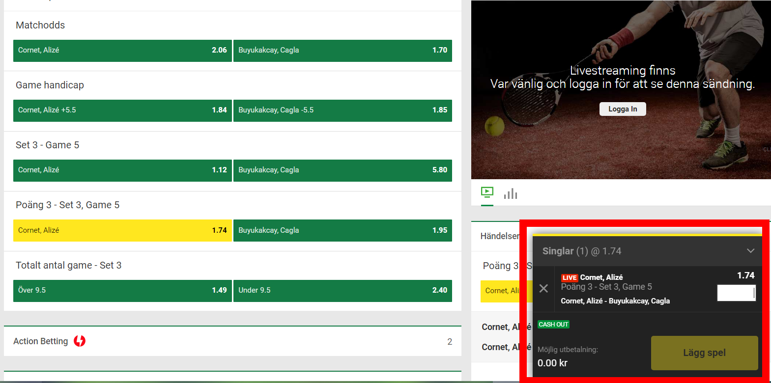 Kupong med markerat resultat