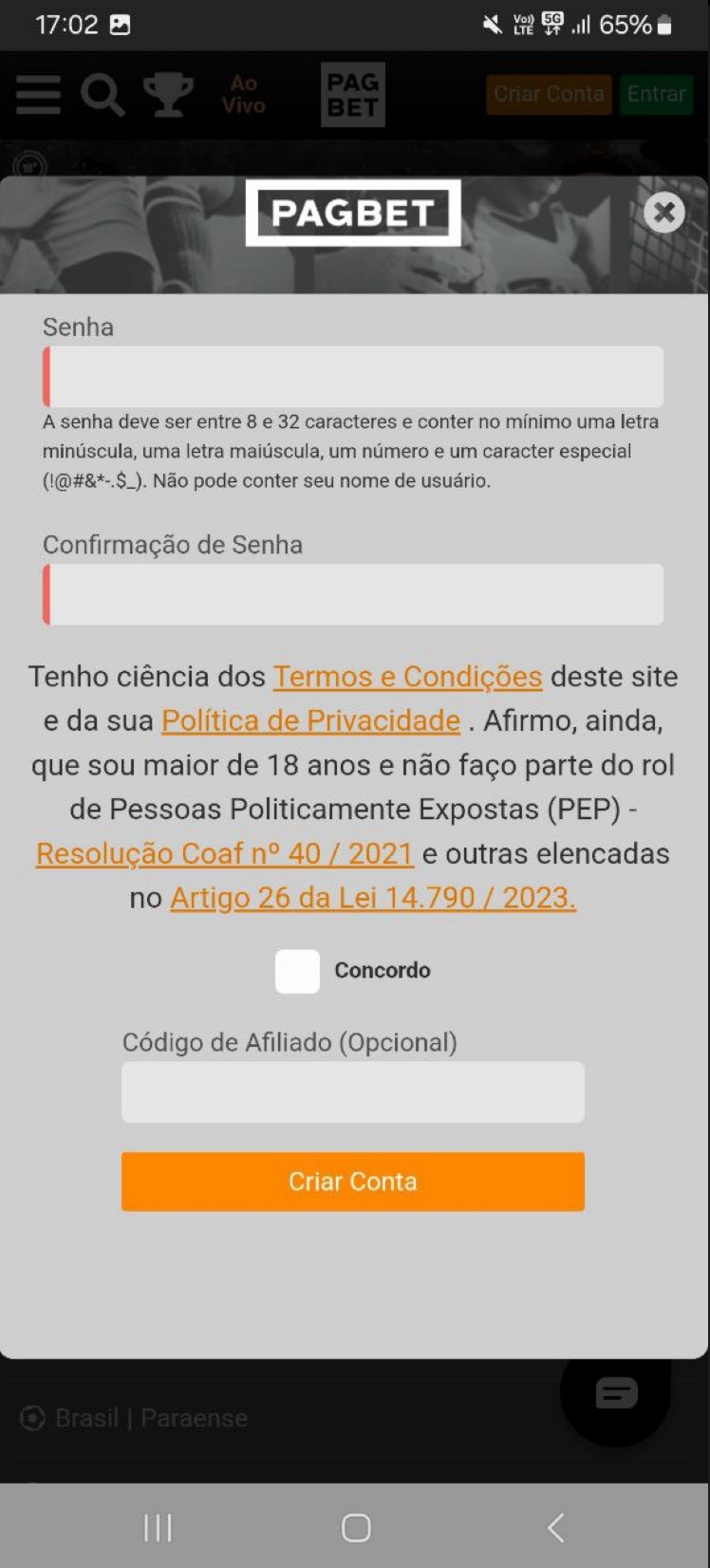 Aceite os Termos e Condições.