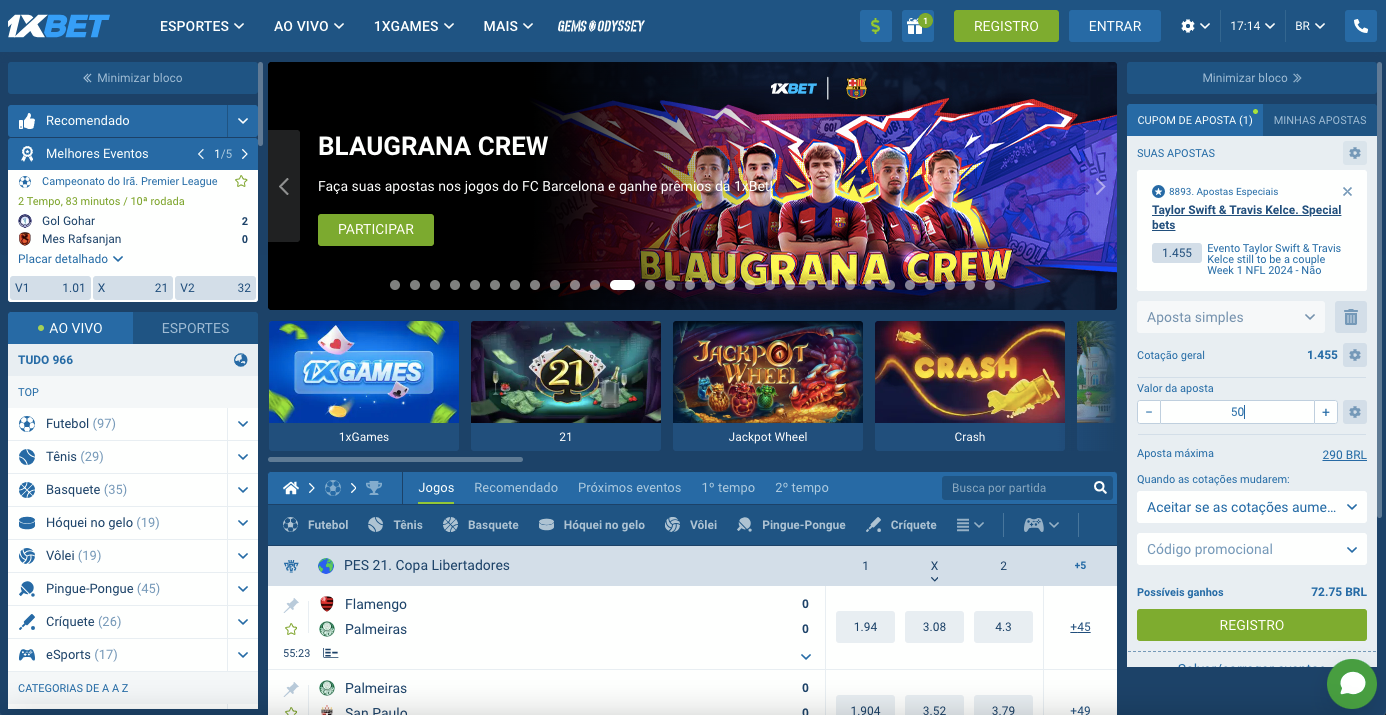 Nova versão do site da 1xBet