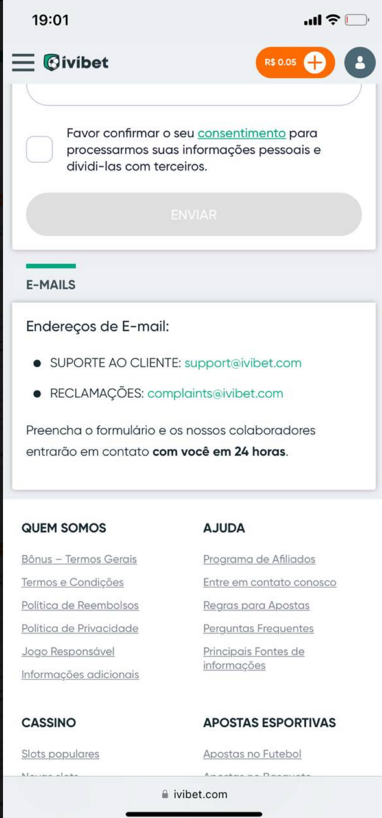 Suporte ao cliente por e-mail.