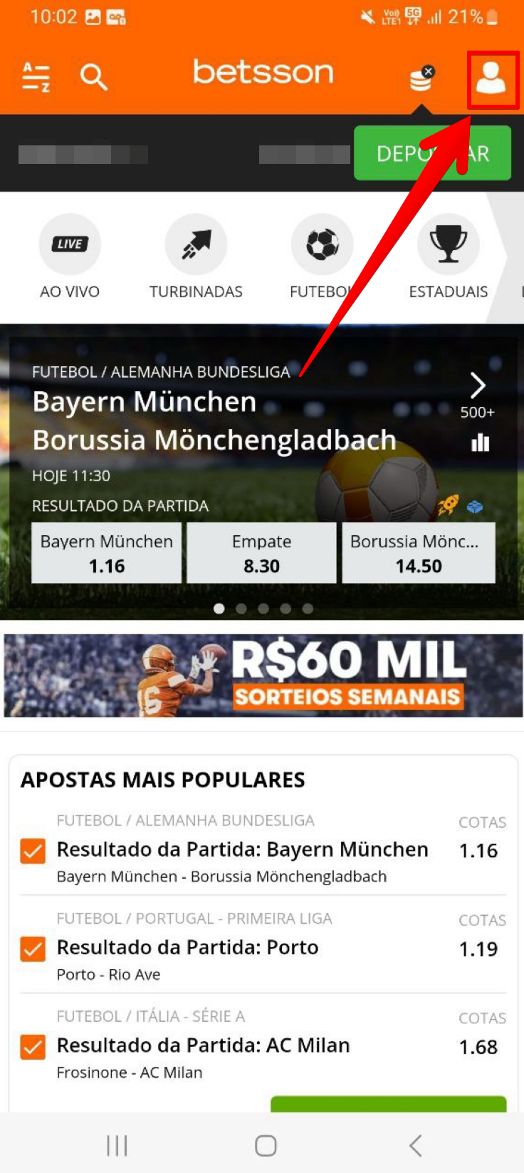 Abre o menu de perfil para começar o processo de verificação. 