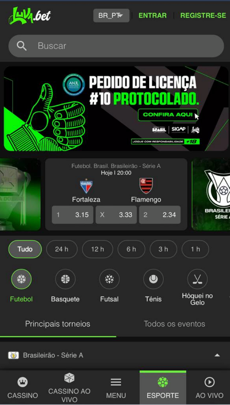 A página inicial da Luvabet