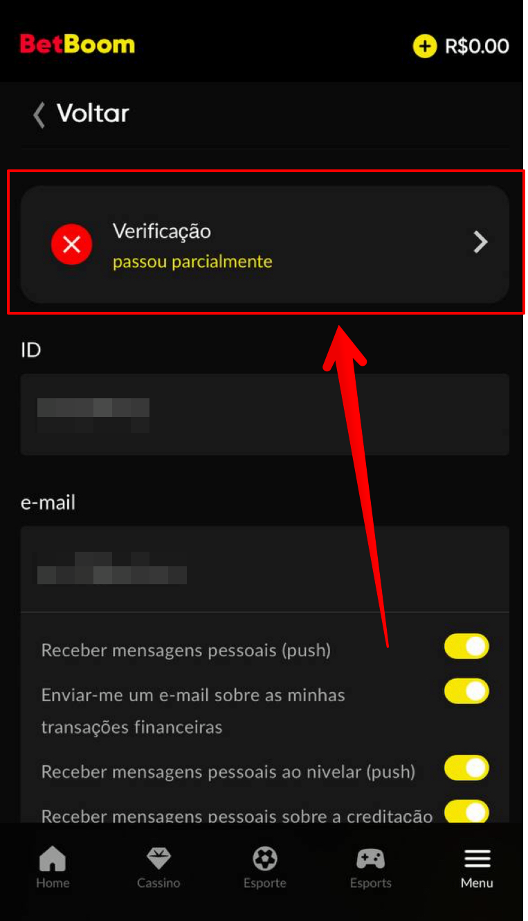 Escolha “Verificação”