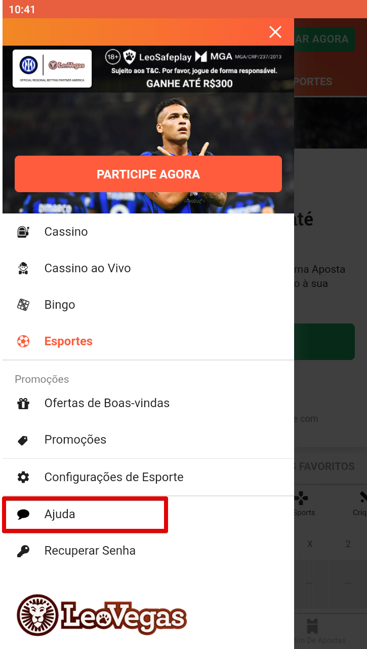 Botão de chamada do menu lateral, Seção Ajuda., Métodos de ajuda