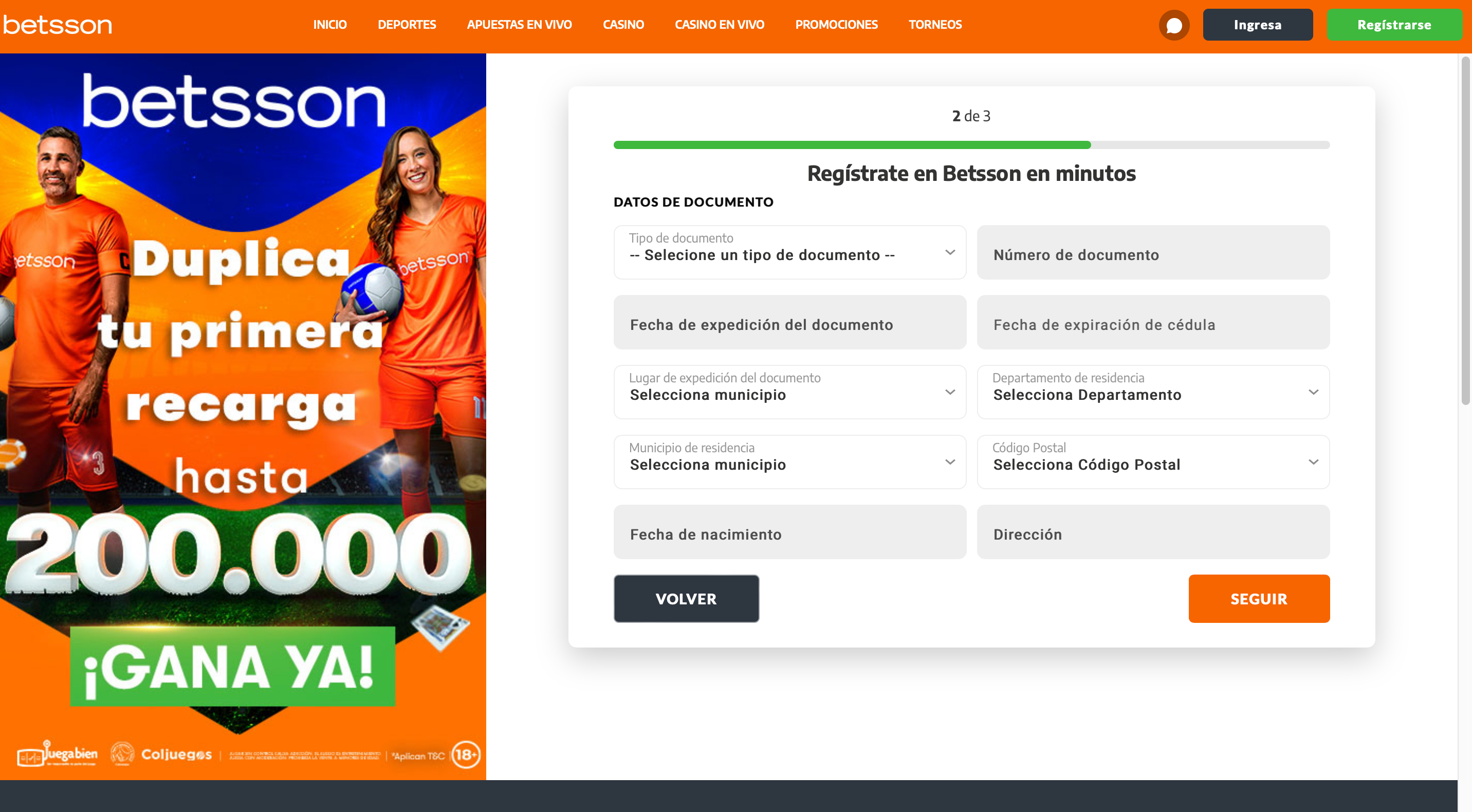 Segundo paso de registro
