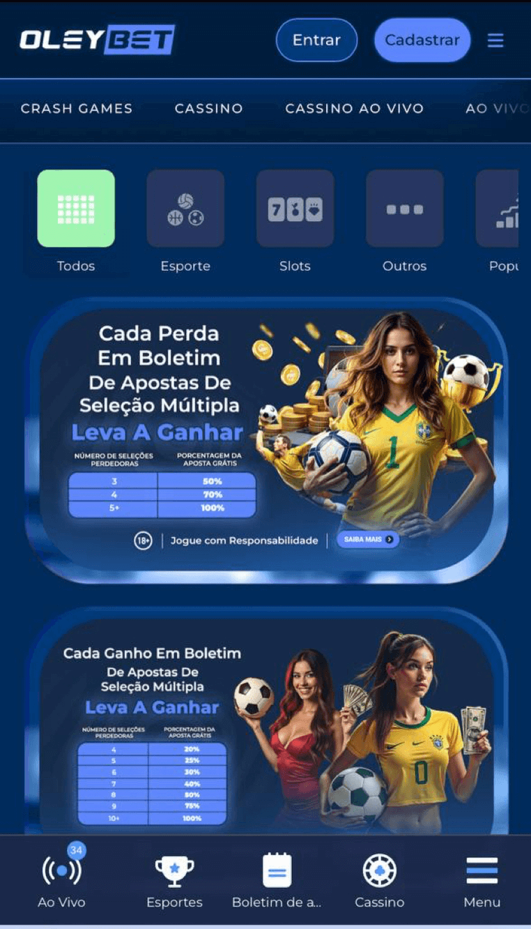 Página de promoções no site Oleybet