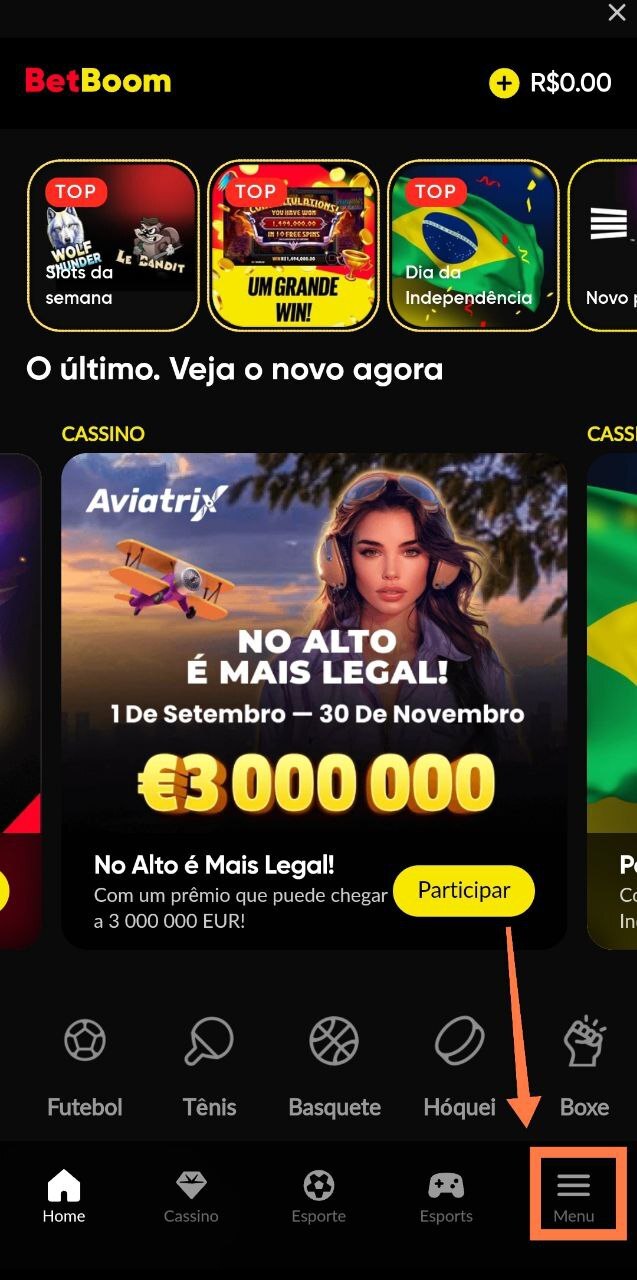 Clique em “Menu”