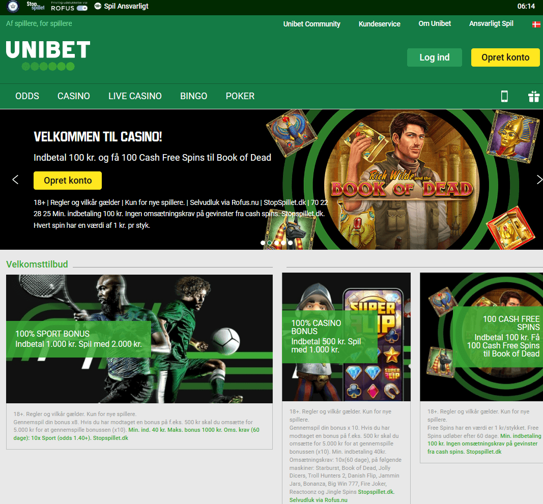 Unibet hjemmeside