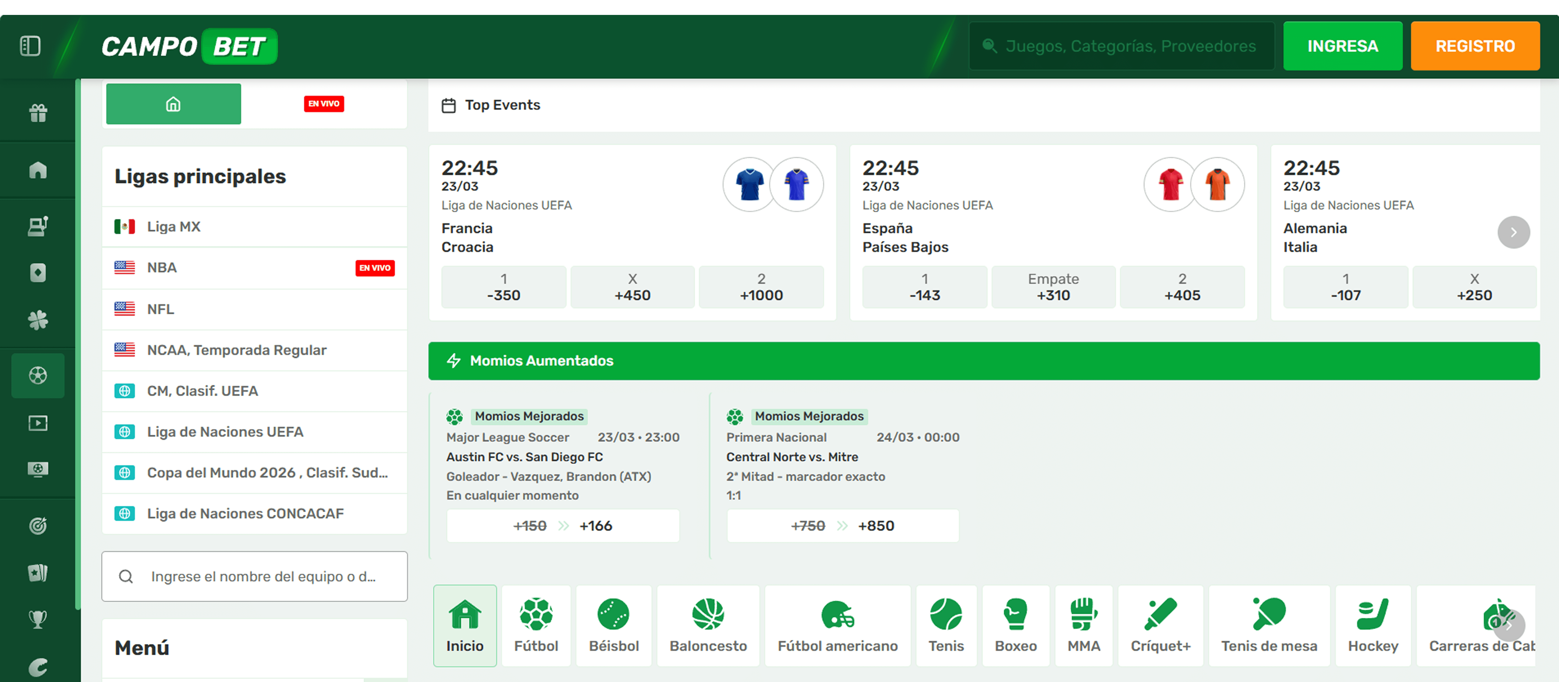 Pantalla de inicio 
