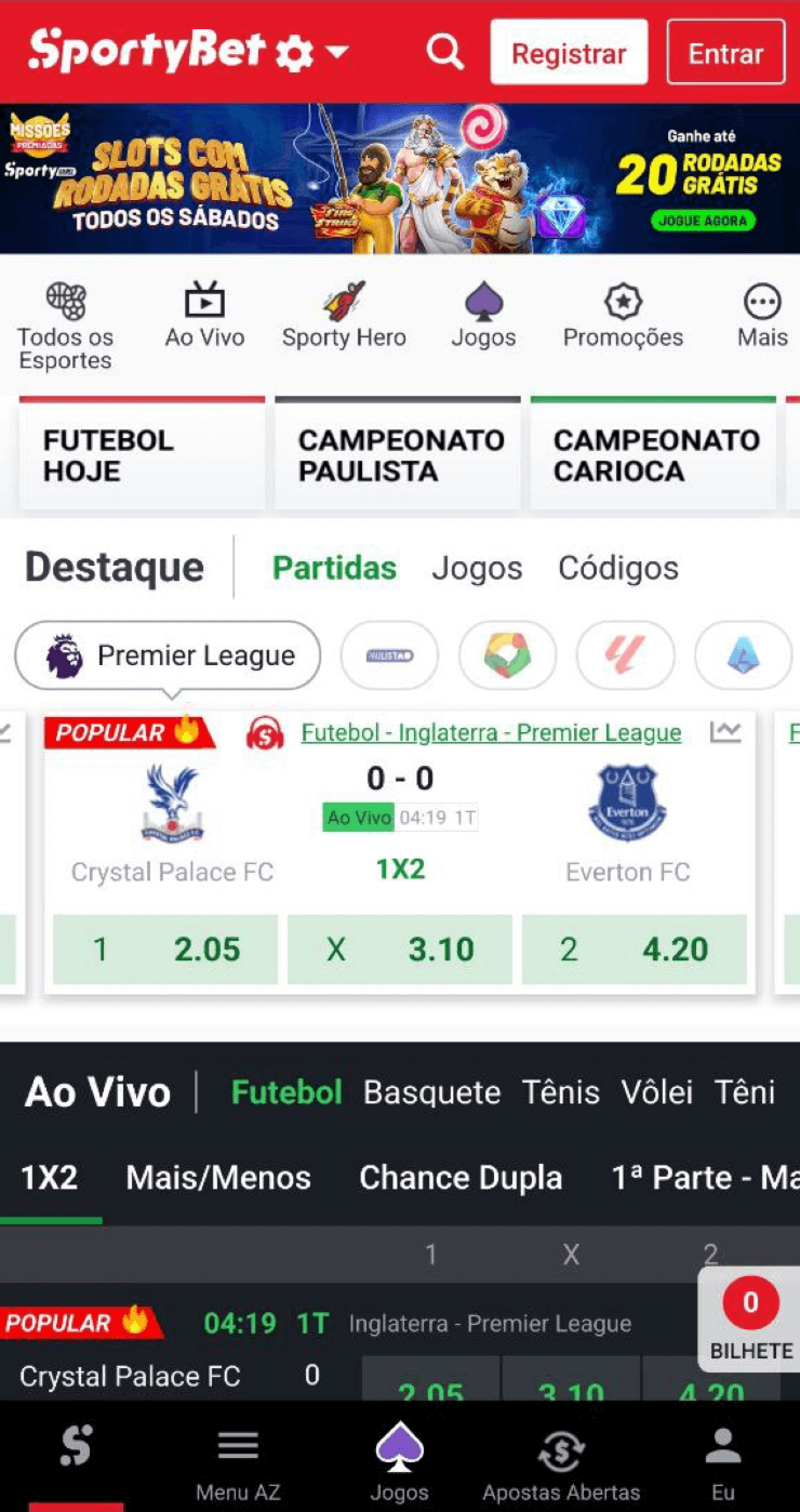 A interface do site Sportybet