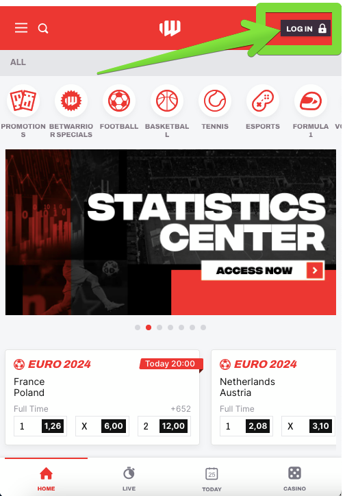 Toque na opção ‘Login’