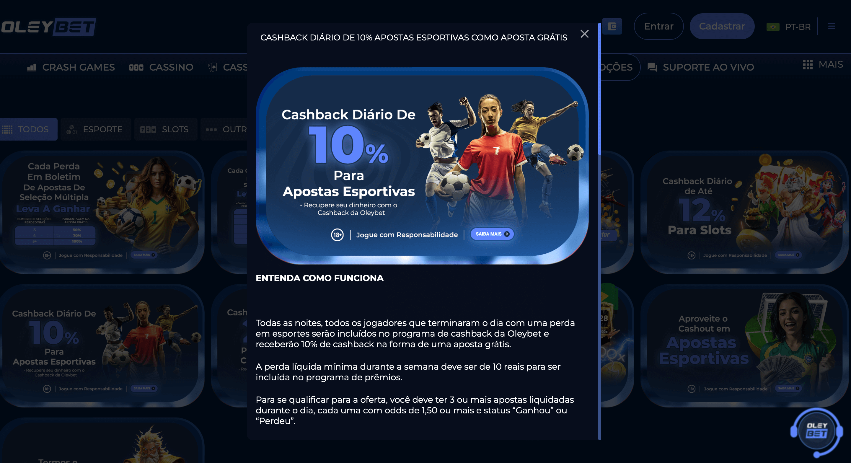 Cashback no site da Oleybet